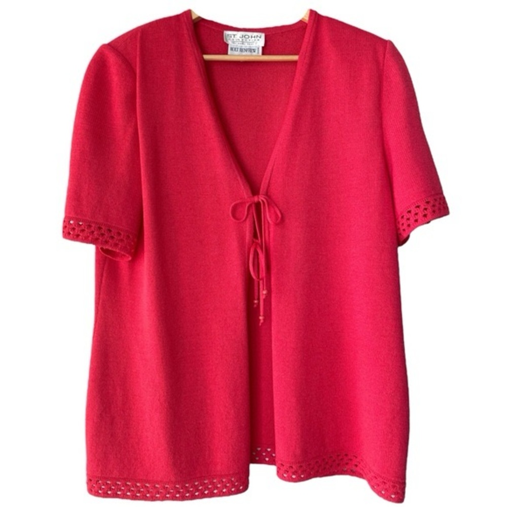 ST.JOHN for Holt Renfrew Coral Red Tie Front Cardigan Santana Knit Size 14